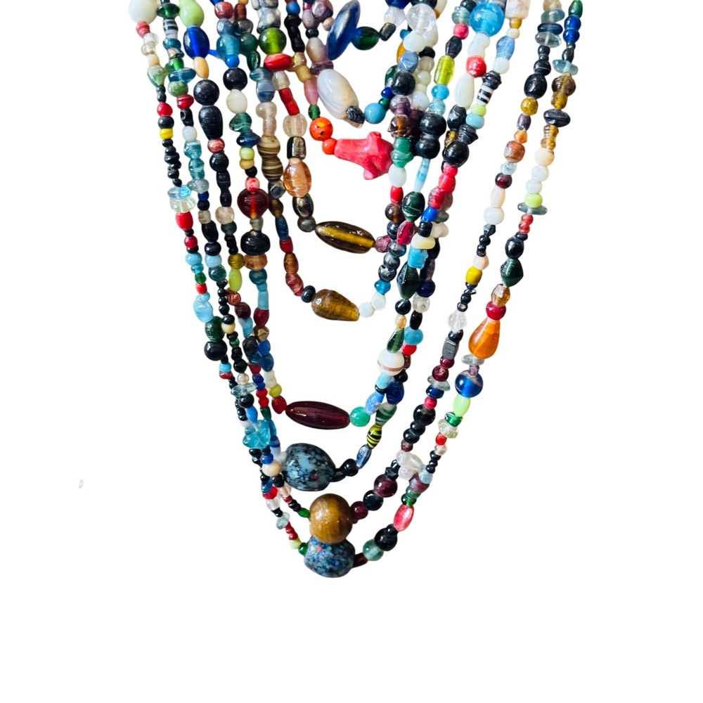 VTG Long Multi Necklace Colorful Murano Glass Beaded End of Day Statement BOHO - Picture 3 of 5